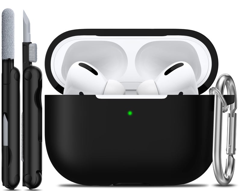 R-fun for AirPods Pro 2 Case, Soft Silicone Protective Cover with Cleaning Kit & Keychain, Support Wireless Charging, Compatible with Apple AirPods Pro 2nd/1st 1st Generation, Black - Image 1